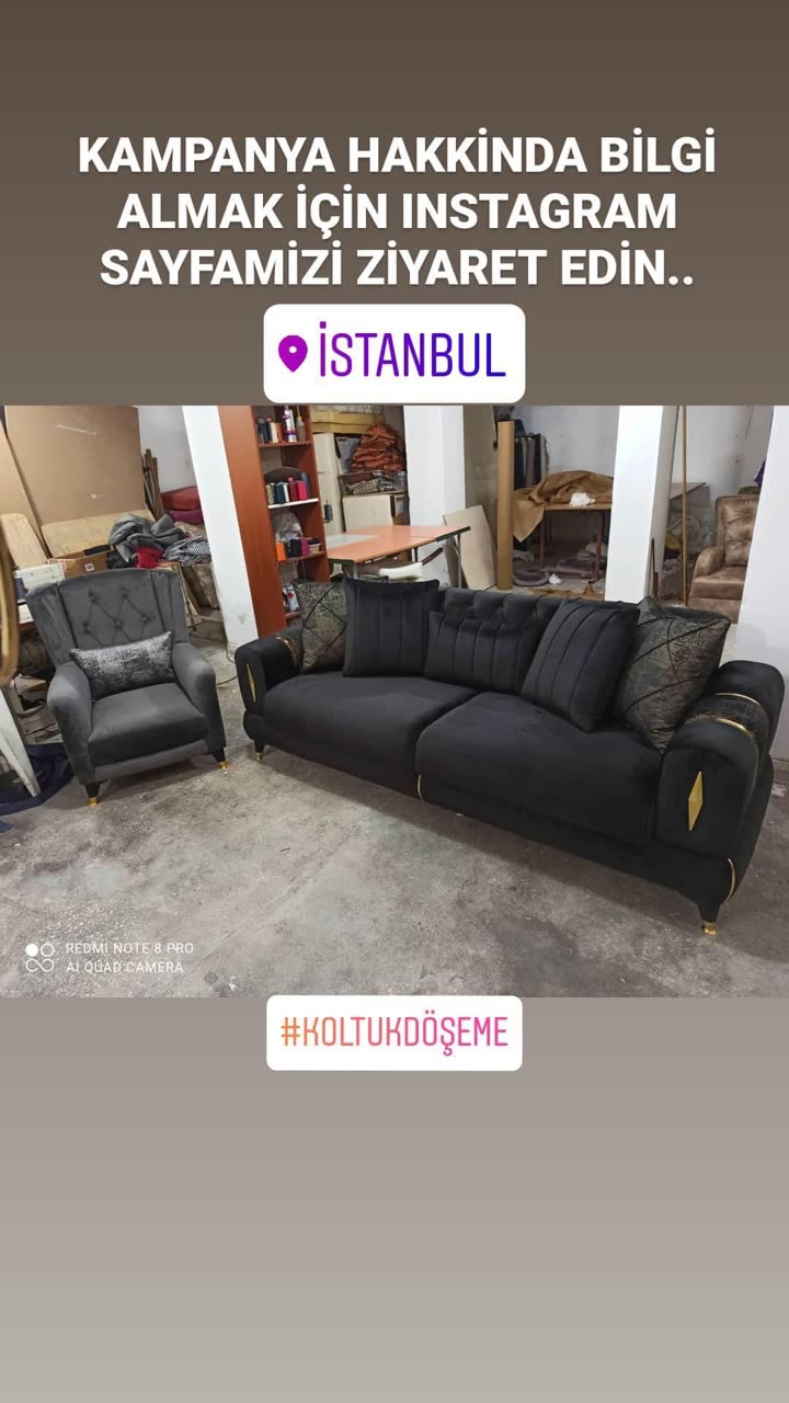 Siyah kanepe ve berjer takımı döşeme