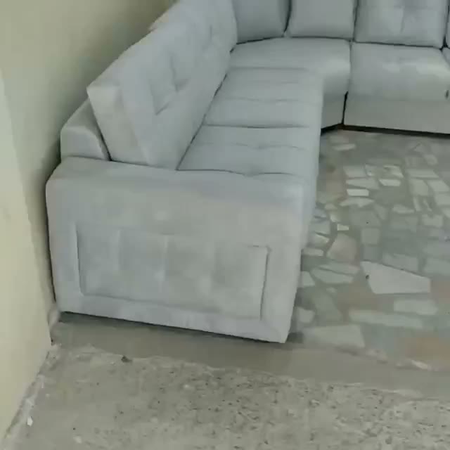 Gri kadife L köşe koltuk döşemesi
